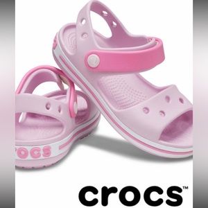 New with Tags Crocs Crocband Pink White Girls Strap Sandals Shoes Size 11